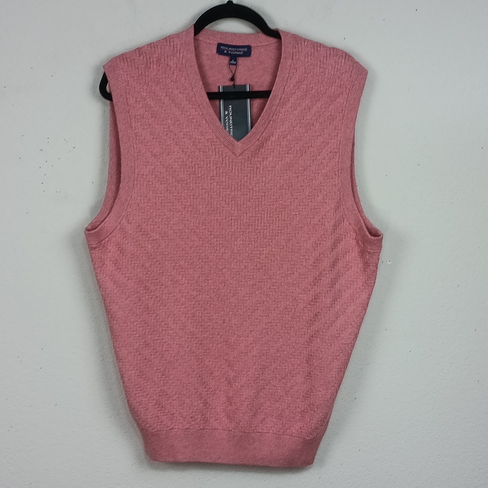 Roundtree & Yorke Men's Med Pink Basket Weave Knit Sweater Vest sz L Preppy
